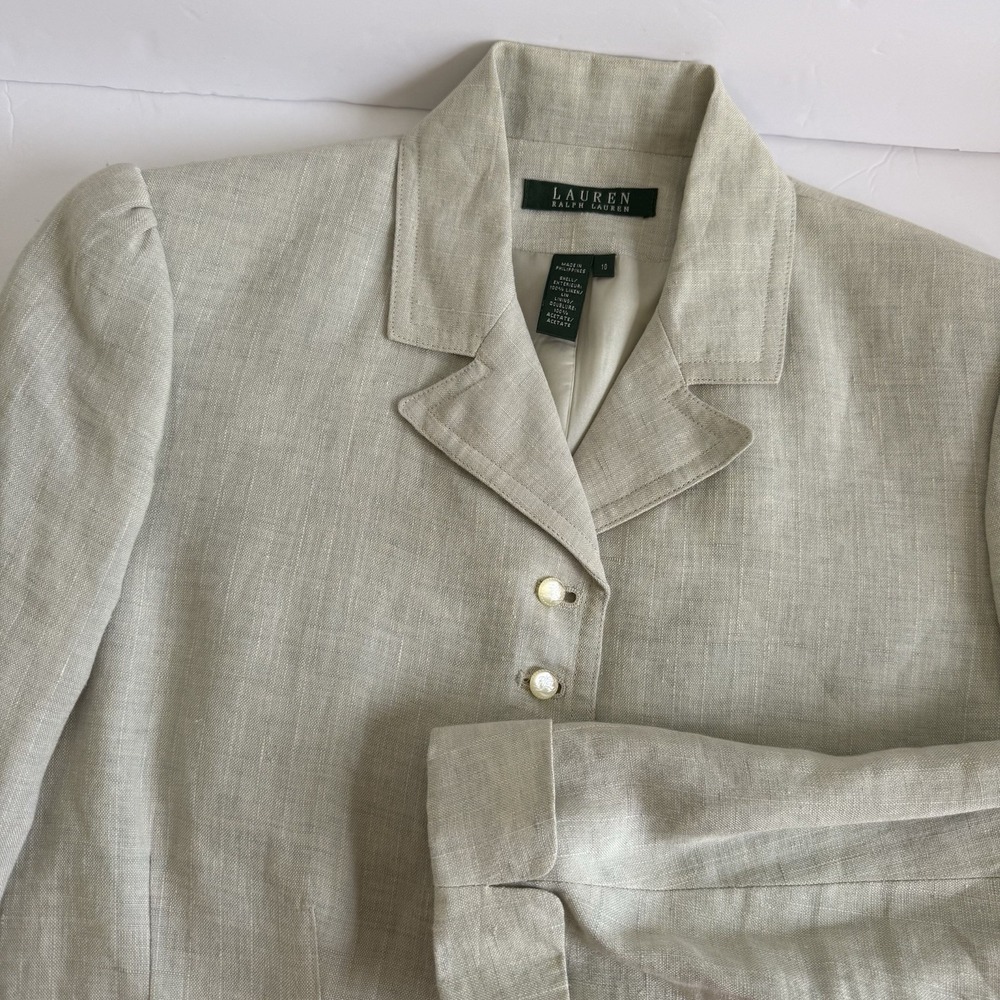 Lauren Ralph Lauren Linen Blazer Sz 10 Sage Green Tailored Lined Classic Preppy